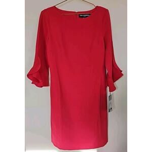 Karl Lagerfeld Women’s Pink Sheath Dress With 3/4 Ruffle Sleeve Size 4 NWT